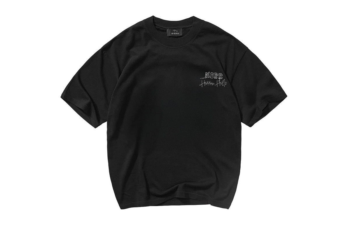 Nord Hidden Hills Tee in Jet Black - oversized heavyweight tee with Nord Hidden Hills chest print