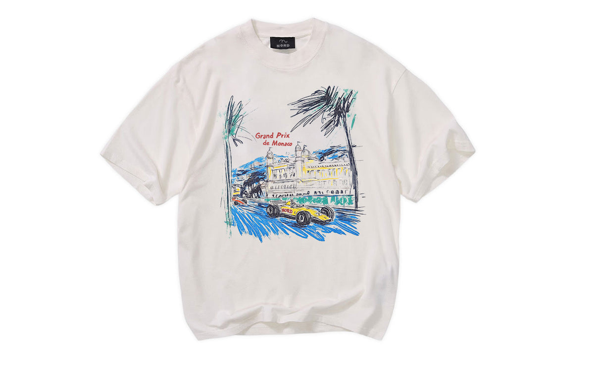 Nord Monaco Prix Tee in Chalk White - oversized vintage graphic tee with Grand Prix de Monaco illustration