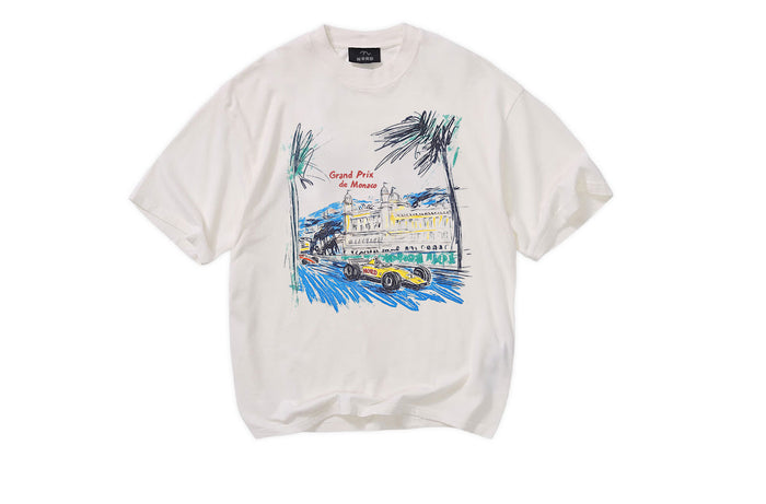 Nord Monaco Prix Tee in Chalk White - oversized vintage graphic tee with Grand Prix de Monaco illustration
