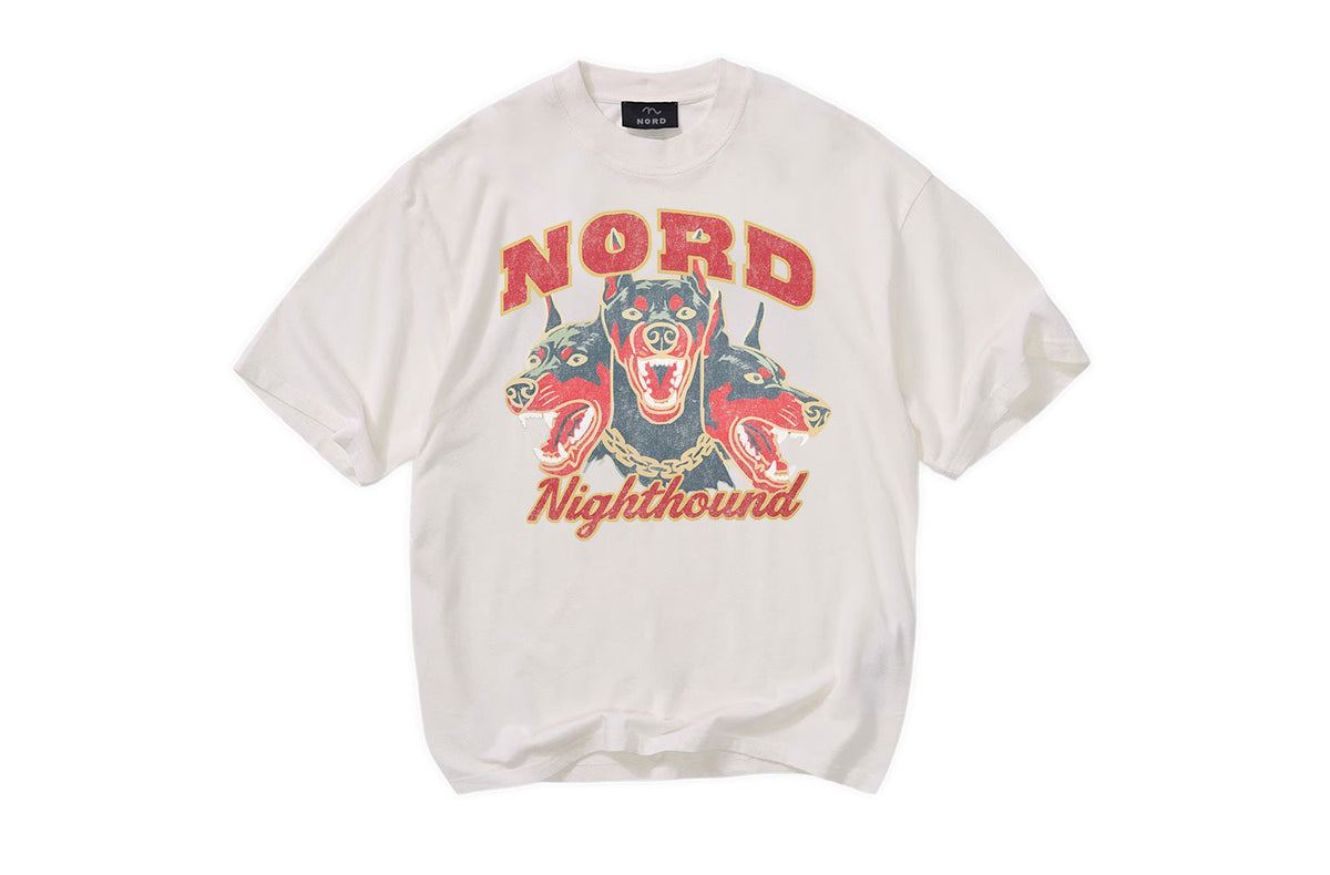 Nord Nighthound Tee in Chalk White - oversized vintage graphic tee with Doberman print