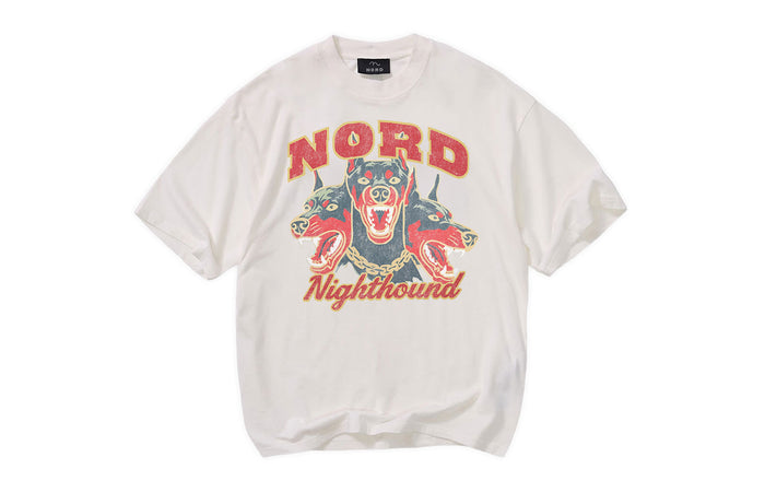Nord Nighthound Tee in Chalk White - oversized vintage graphic tee with Doberman print