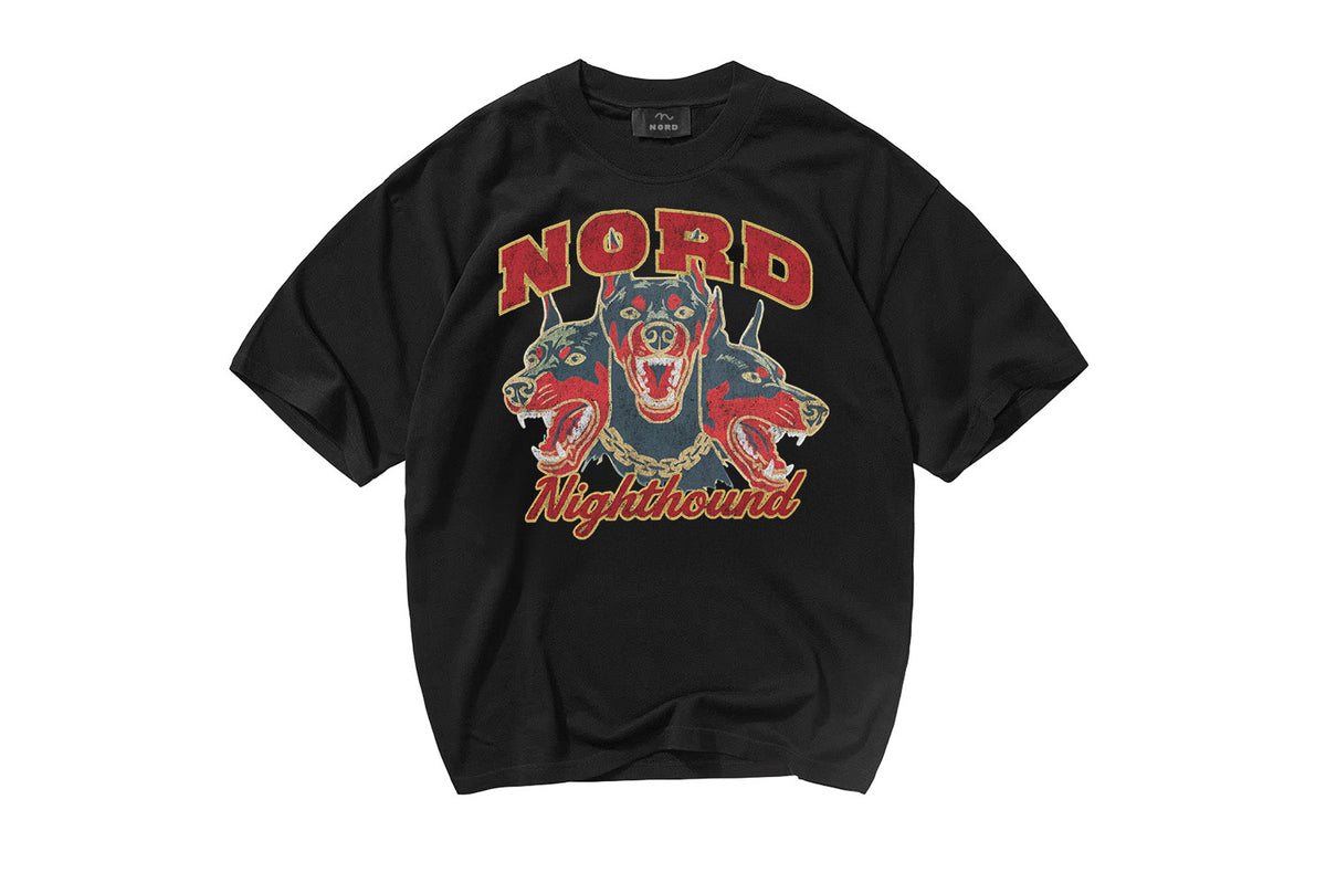 Nord Nighthound Tee in Black - oversized vintage graphic tee with Doberman print